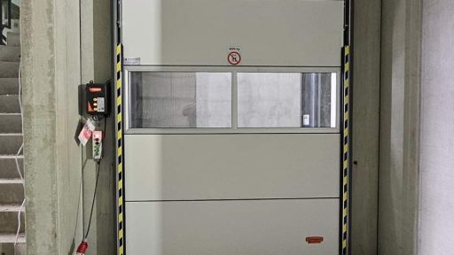 Compact elevator door with transparent panel